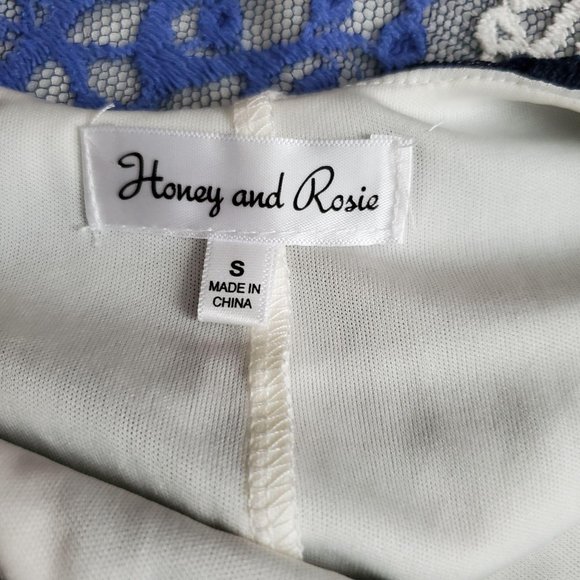 Honey And Rosie Women's White/Blue Lace Overlay Lined Cami Dress Size Small NWT - Picture 5 of 11